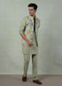 Pistachio Strockes Floral Kurta Set With Layered Jacket