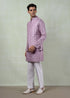 DUSTY LILAC FLOWER KURTA SET WITH LAYERED JACKET