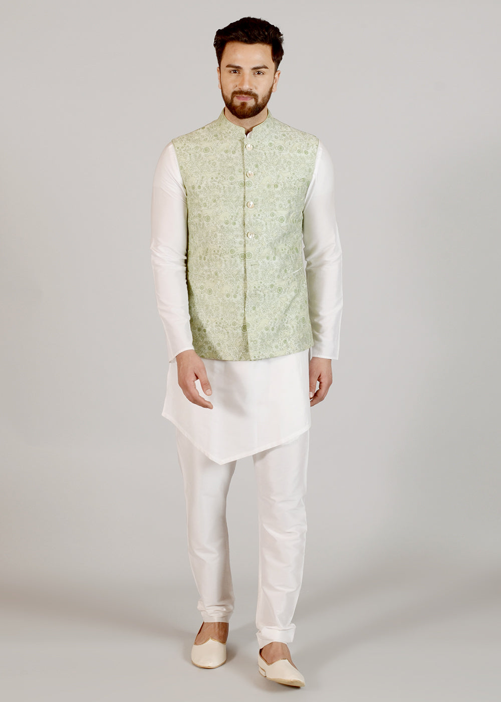 Alluring Cloud Blue Jodhpuri Bandhgala with White Trouser| Terry Rayon –  Desioz