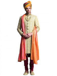 Beige & Golden Sherwani | Wedding Wear for Men